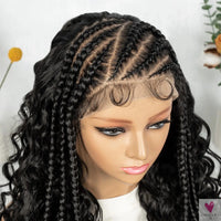 Cornrow Synthetic Braided Wig - 13*6 Lace Front Wig, Knotless Box Braided Wig, Partition Design with Curly Hair for Women Sweet T 52