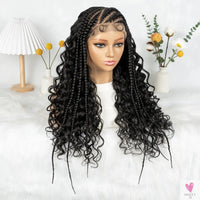 Cornrow Synthetic Braided Wig - 13*6 Lace Front Wig, Knotless Box Braided Wig, Partition Design with Curly Hair for Women Sweet T 52