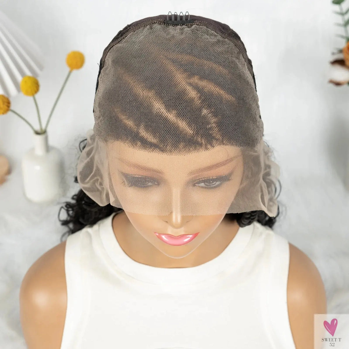 Cornrow Synthetic Braided Wig - 13*6 Lace Front Wig, Knotless Box Braided Wig, Partition Design with Curly Hair for Women Sweet T 52