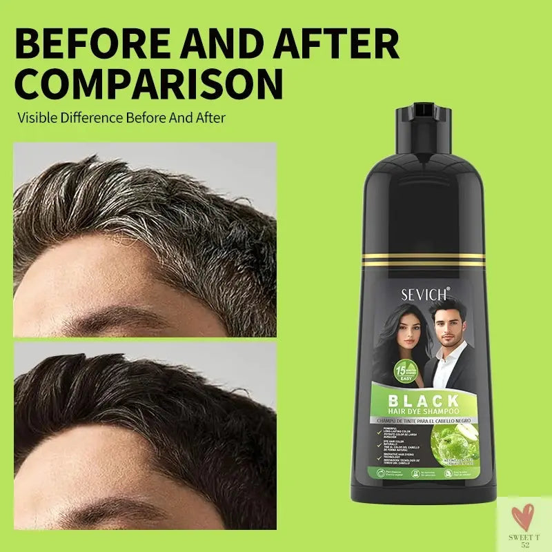 Cover Your Gray - Black Hair Dye/Shampoo, 500 ml Herbal Hair Color, Instant Gray To Black Shampoo For Women & Men SWEET T 52