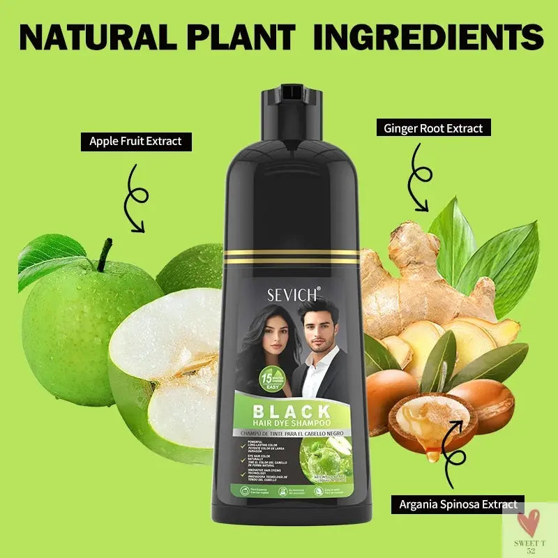 Cover Your Gray - Black Hair Dye/Shampoo, 500 ml Herbal Hair Color, Instant Gray To Black Shampoo For Women & Men SWEET T 52