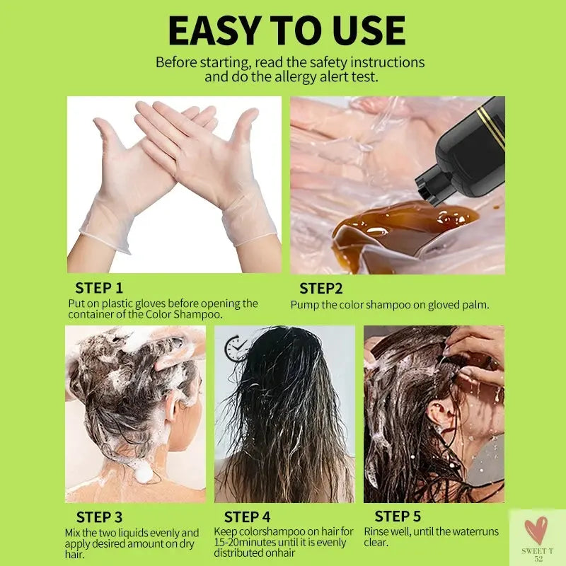 Cover Your Gray - Black Hair Dye/Shampoo, 500 ml Herbal Hair Color, Instant Gray To Black Shampoo For Women & Men SWEET T 52