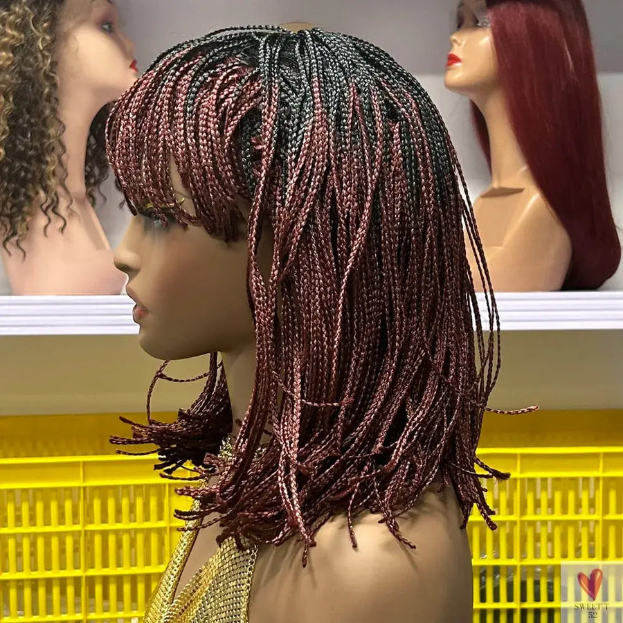 Crochet Braided Hair - Synthetic Short Bob Wig, Pre-Plucked Kinky Curly, Mini-Braided Wig for Women Sweet T 52