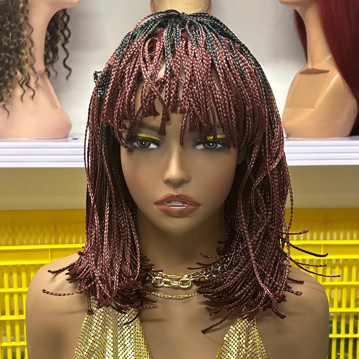 Crochet Braided Hair - Synthetic Short Bob Wig, Pre-Plucked Kinky Curly, Mini-Braided Wig for Women Sweet T 52