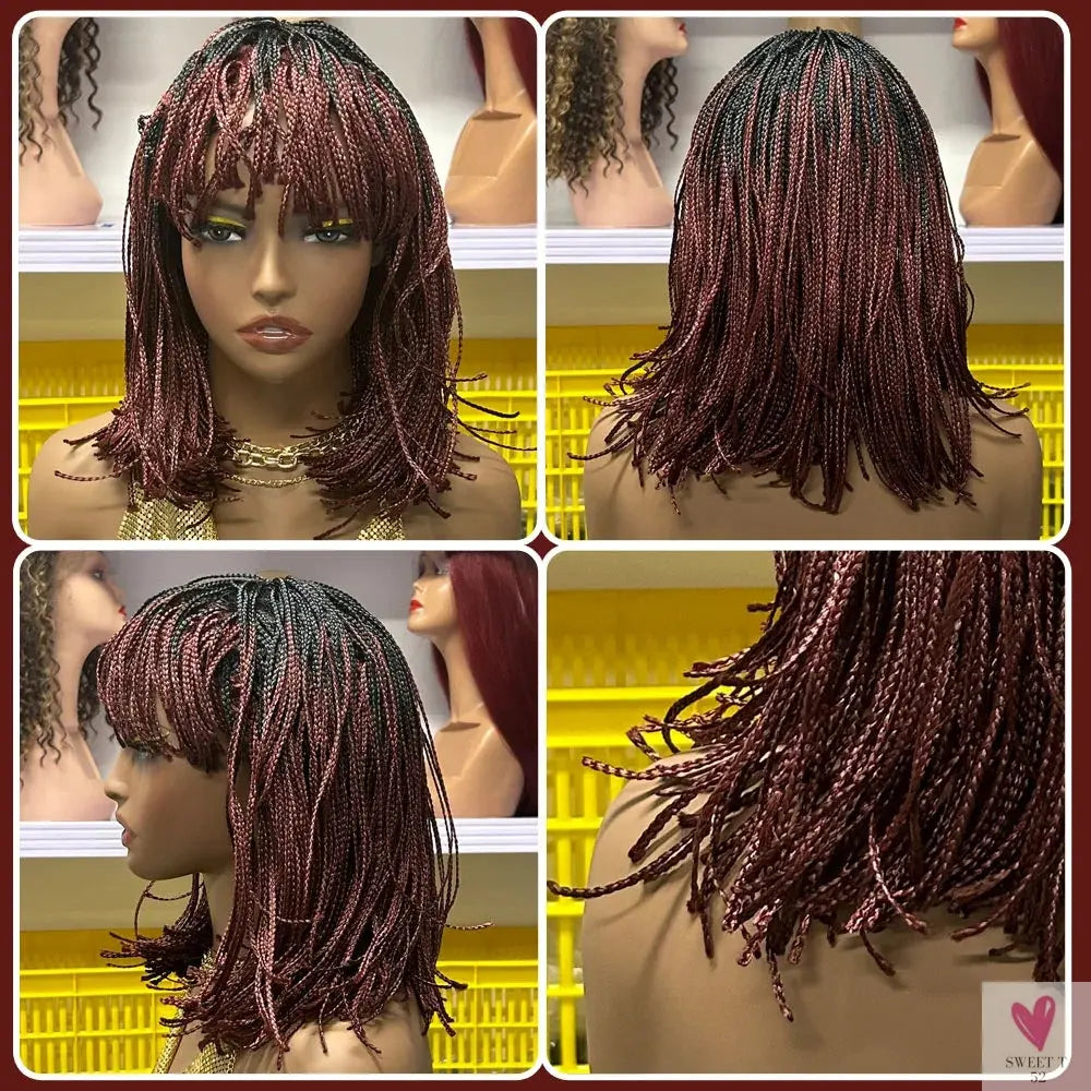 Crochet Braided Hair - Synthetic Short Bob Wig, Pre-Plucked Kinky Curly, Mini-Braided Wig for Women Sweet T 52