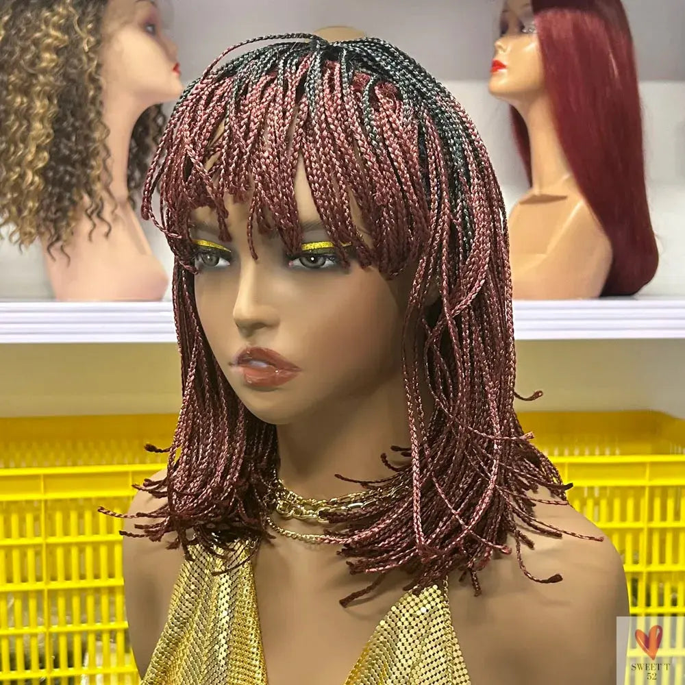 Crochet Braided Hair - Synthetic Short Bob Wig, Pre-Plucked Kinky Curly, Mini-Braided Wig for Women Sweet T 52