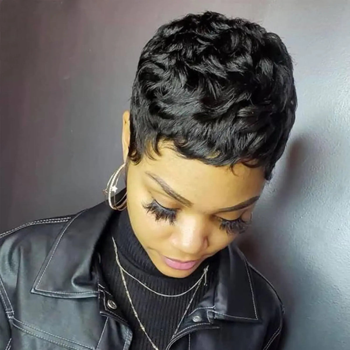 Pixie Cut Wigs for Women - Short Human Hair Wigs with Bangs, Short Layered Pixie Wigs, Full Machine Made Wigs, 6 Inch)