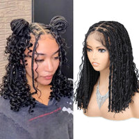 Braided Wigs for Women - 13x8 HD Lace Front Short Boho Box Braided Wigs - 14 inches, Knotless, Synthetic Braided Wigs with Baby Hair