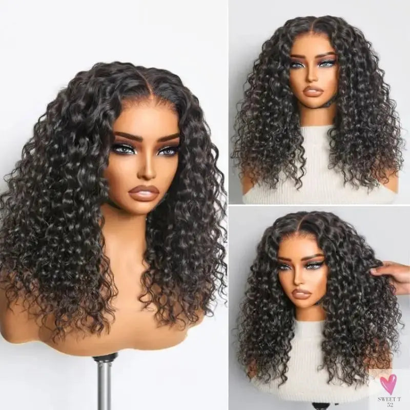 Deep Wave Glueless Wigs Human Hair Ready to Wear Curly Wigs Lace Front Wigs Wear And Go Pre Plucked Pre Cut Lace Closure Wigs Sweet T 52