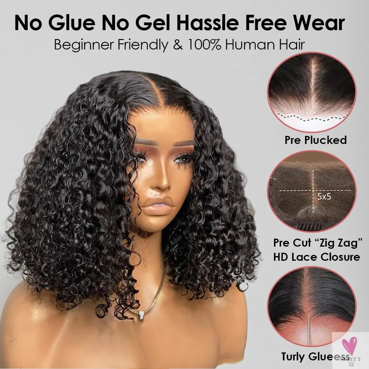 Deep Wave Glueless Wigs Human Hair Ready to Wear Curly Wigs Lace Front Wigs Wear And Go Pre Plucked Pre Cut Lace Closure Wigs Sweet T 52