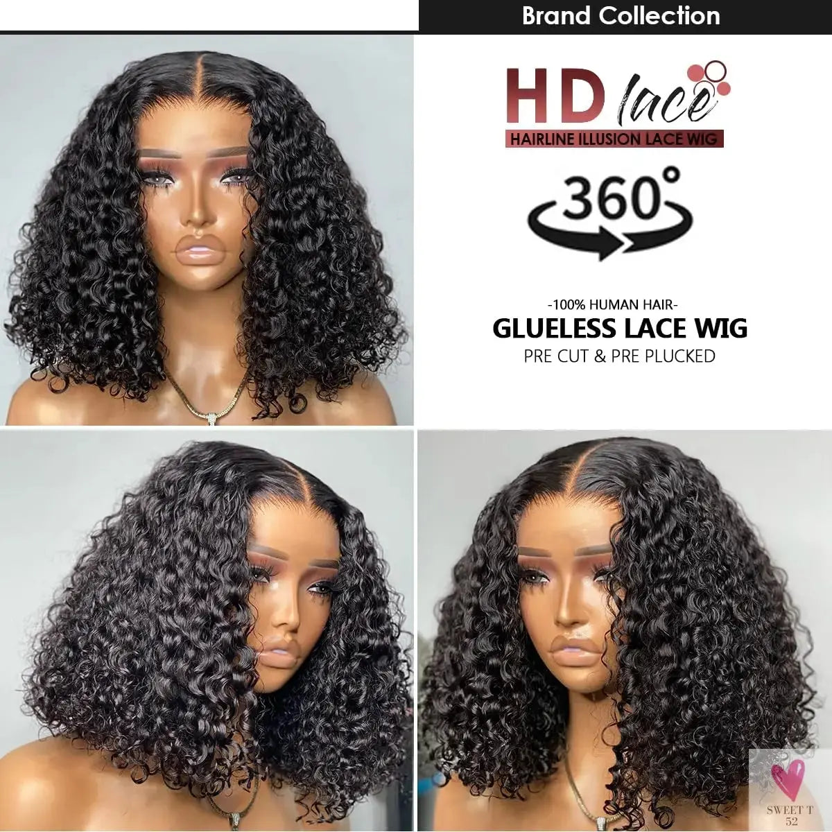 Deep Wave Glueless Wigs Human Hair Ready to Wear Curly Wigs Lace Front Wigs Wear And Go Pre Plucked Pre Cut Lace Closure Wigs Sweet T 52