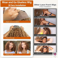 Deep Wave Honey Blonde Glueless Bob Wigs Human Hair Pre Plucked Pre Cut Highlight Wear and Go Curly Wigs Ombre HD Lace Front Wig Sweet T 52