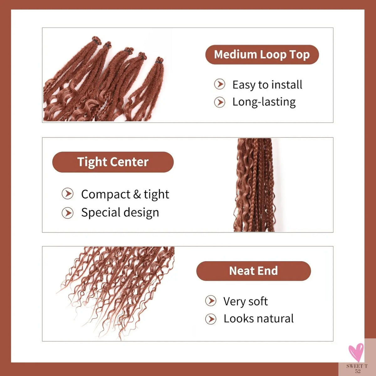 Dreadlock Extensions 24 Inches, 3 in 1 Mixed DE Dreads, Synthetic Curly Ends Hip-Hop/Hippie/Boho Style, Handmade Braids-hair accessories-SWEET T 52