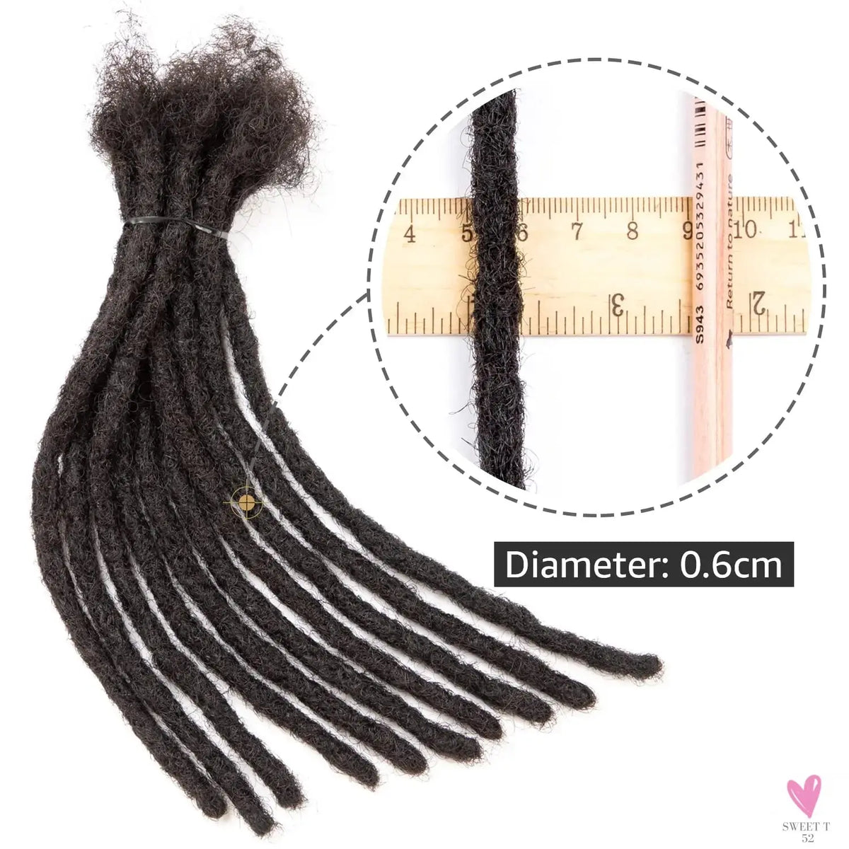 Dreadlock Human Hair Extensions for Men/Women - Crochet Braids, Organic Hair Dreadlock Extensions, 0.6 cm Sweet T 52