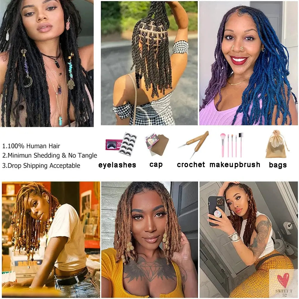 Dreadlock Human Hair Extensions for Men/Women - Crochet Braids, Organic Hair Dreadlock Extensions, 0.6 cm Sweet T 52