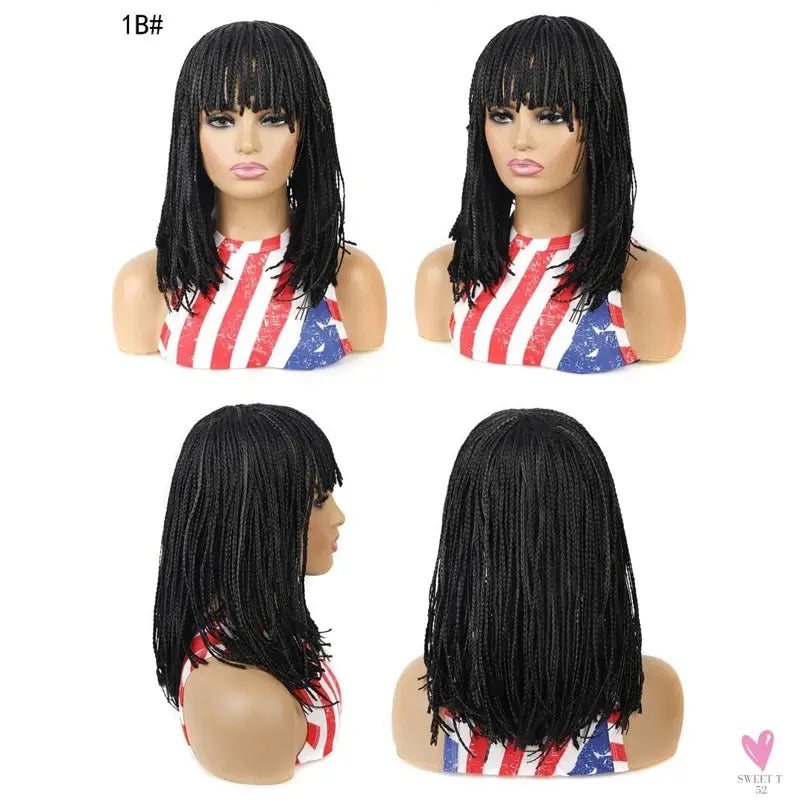 Dreadlocks Box Braided Bob Wigs, Synthetic Short Braided Wigs for Women, Blunt Bangs, 3X Twist Braided Wigs Sweet T 52