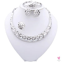 Dubai Women's Jewelry Sets, Silver Plated Necklace, Bracelet, Earrings and Ring Set. African Bridal Wedding, Gifts