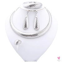 Dubai Women's Jewelry Sets, Silver Plated Necklace, Bracelet, Earrings and Ring Set. African Bridal Wedding, Gifts