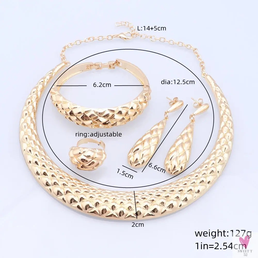 Dubai Women's Jewelry Sets, Silver Plated Necklace, Bracelet, Earrings and Ring Set. African Bridal Wedding, Gifts