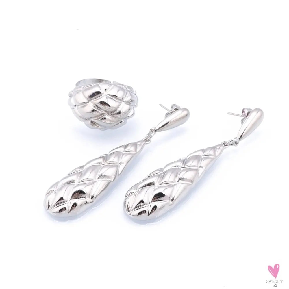 Dubai Women's Jewelry Sets, Silver Plated Necklace, Bracelet, Earrings and Ring Set. African Bridal Wedding, Gifts