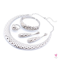 Dubai Women's Jewelry Sets, Silver Plated Necklace, Bracelet, Earrings and Ring Set. African Bridal Wedding, Gifts
