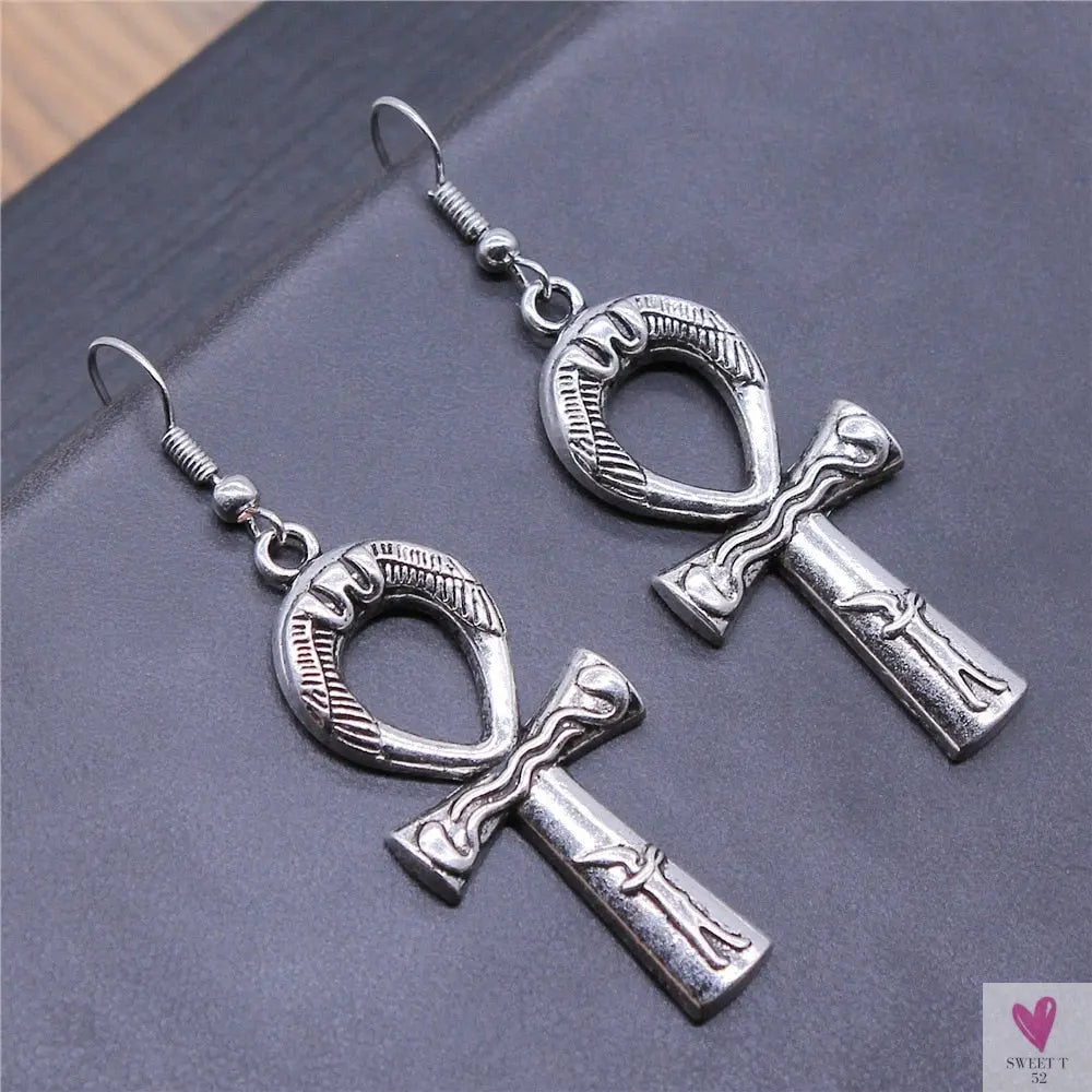 Egyptian Life Key Ankh/Cross Drop Earrings for Women and Girls in Silver and Gold-Earrings-SWEET T 52