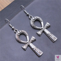 Egyptian Life Key Ankh/Cross Drop Earrings for Women and Girls in Silver and Gold-Earrings-SWEET T 52