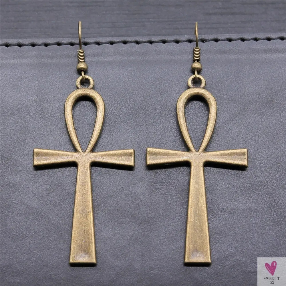 Egyptian Life Key Ankh/Cross Drop Earrings for Women and Girls in Silver and Gold-Earrings-SWEET T 52