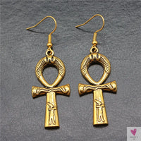 Egyptian Life Key Ankh/Cross Drop Earrings for Women and Girls in Silver and Gold-Earrings-SWEET T 52