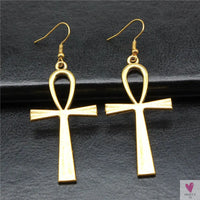 Egyptian Life Key Ankh/Cross Drop Earrings for Women and Girls in Silver and Gold-Earrings-SWEET T 52