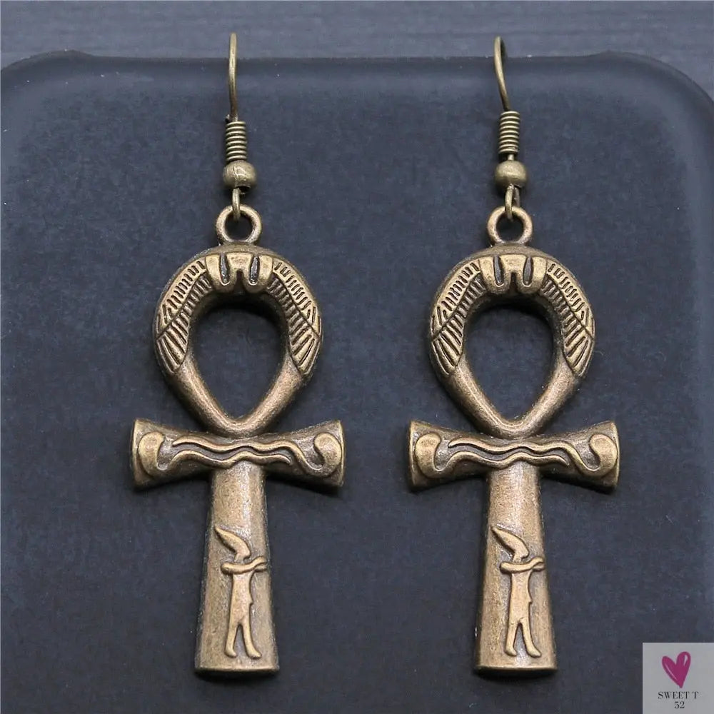 Egyptian Life Key Ankh/Cross Drop Earrings for Women and Girls in Silver and Gold-Earrings-SWEET T 52