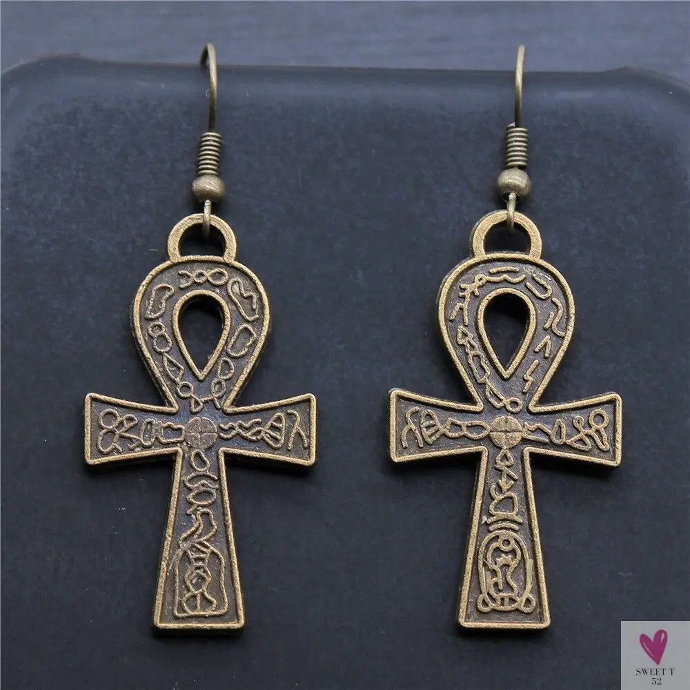Egyptian Life Key Ankh/Cross Drop Earrings for Women and Girls in Silver and Gold-Earrings-SWEET T 52