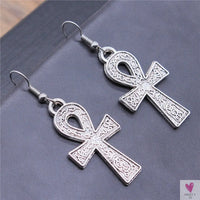 Egyptian Life Key Ankh/Cross Drop Earrings for Women and Girls in Silver and Gold-Earrings-SWEET T 52
