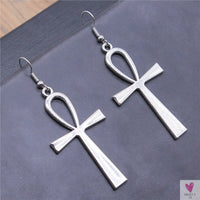 Egyptian Life Key Ankh/Cross Drop Earrings for Women and Girls in Silver and Gold-Earrings-SWEET T 52