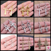 Egyptian Life Key Ankh/Cross Drop Earrings for Women and Girls in Silver and Gold-Earrings-SWEET T 52