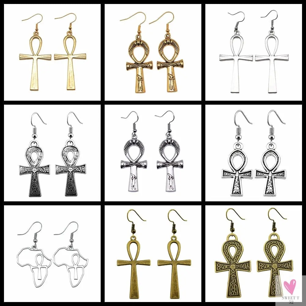 Egyptian Life Key Ankh/Cross Drop Earrings for Women and Girls in Silver and Gold-Earrings-SWEET T 52