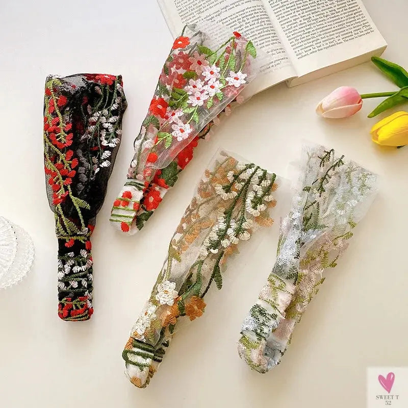 Elegant Lace Headbands for Women & Girls, Fashion Embroidery, Elastic Ribbon Hair Hoops, Non-slip Hair Bands-Headbands-SWEET T 52