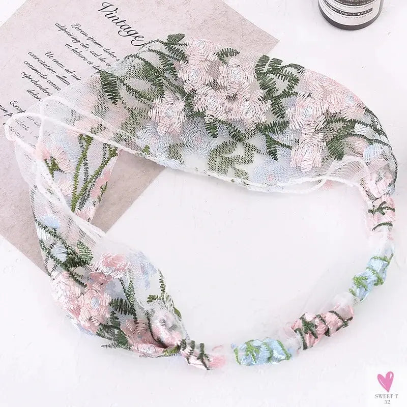 Elegant Lace Headbands for Women & Girls, Fashion Embroidery, Elastic Ribbon Hair Hoops, Non-slip Hair Bands-Headbands-SWEET T 52