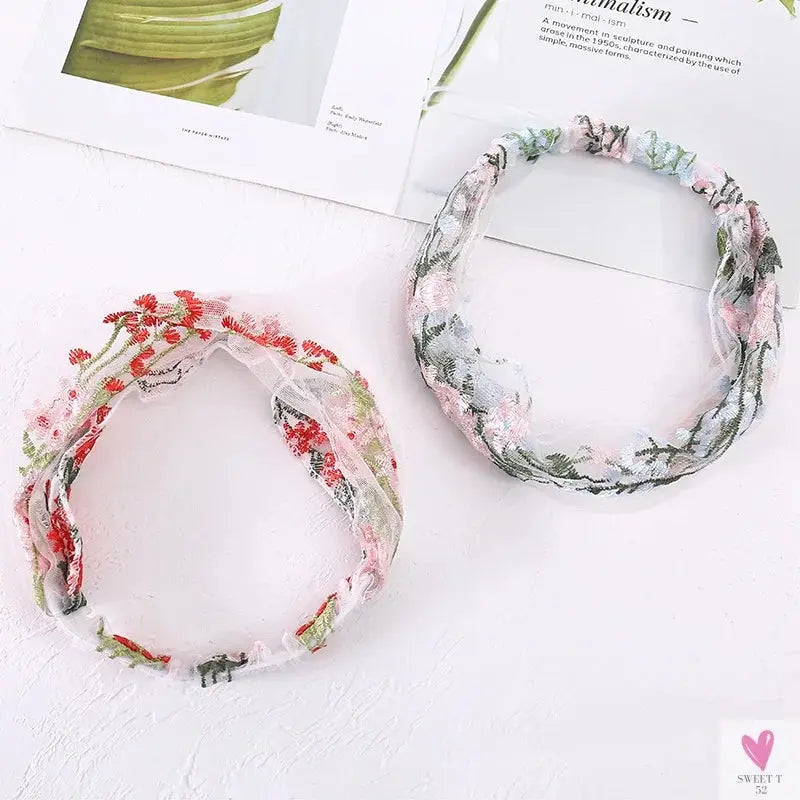 Elegant Lace Headbands for Women & Girls, Fashion Embroidery, Elastic Ribbon Hair Hoops, Non-slip Hair Bands-Headbands-SWEET T 52