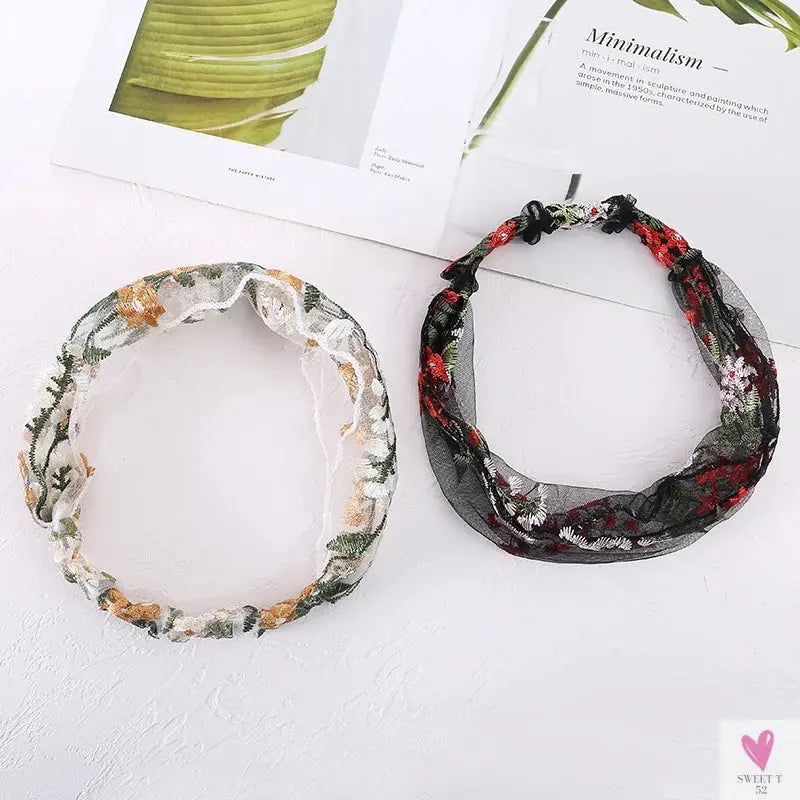 Elegant Lace Headbands for Women & Girls, Fashion Embroidery, Elastic Ribbon Hair Hoops, Non-slip Hair Bands-Headbands-SWEET T 52