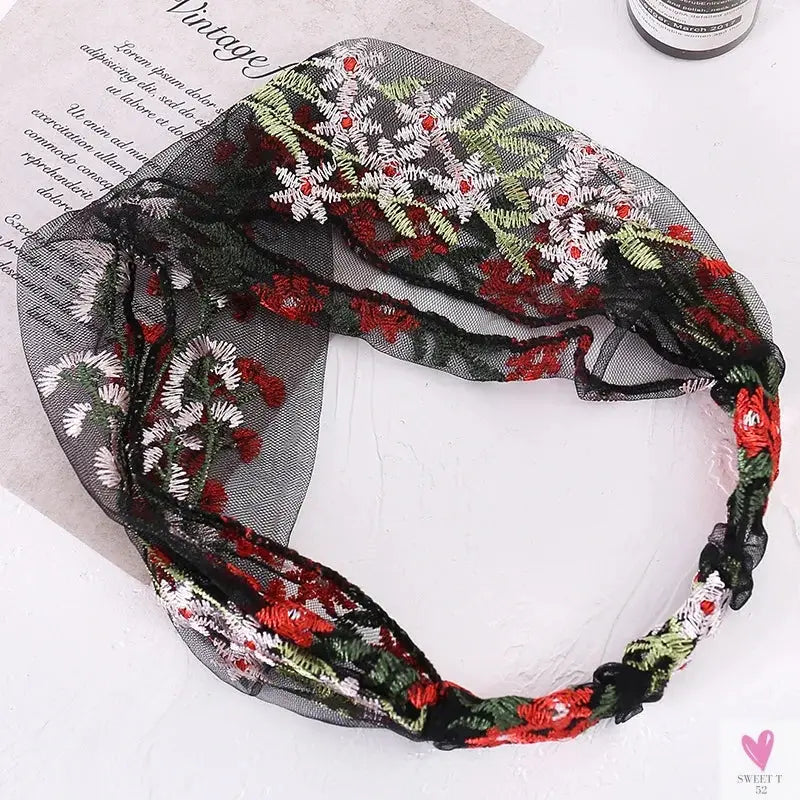 Elegant Lace Headbands for Women & Girls, Fashion Embroidery, Elastic Ribbon Hair Hoops, Non-slip Hair Bands-Headbands-SWEET T 52