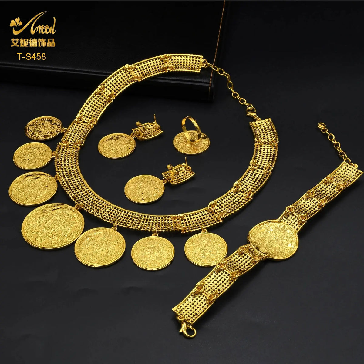Ethiopian 24K Gold Color Coins Jewelry Set - African/Hawaiian Luxury Necklace, Bracelet, Pendant Set, Dubai Wedding Gifts Sweet T 52
