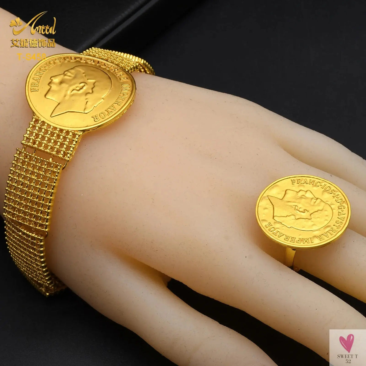 Ethiopian 24K Gold Color Coins Jewelry Set - African/Hawaiian Luxury Necklace, Bracelet, Pendant Set, Dubai Wedding Gifts Sweet T 52