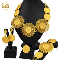 Ethiopian 24K Gold Color Coins Jewelry Set - African/Hawaiian Luxury Necklace, Bracelet, Pendant Set, Dubai Wedding Gifts Sweet T 52