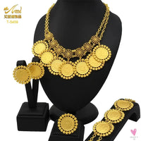 Ethiopian 24K Gold Color Coins Jewelry Set - African/Hawaiian Luxury Necklace, Bracelet, Pendant Set, Dubai Wedding Gifts Sweet T 52