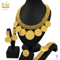 Ethiopian 24K Gold Color Coins Jewelry Set - African/Hawaiian Luxury Necklace, Bracelet, Pendant Set, Dubai Wedding Gifts Sweet T 52