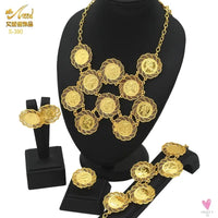 Ethiopian 24K Gold Color Coins Jewelry Set - African/Hawaiian Luxury Necklace, Bracelet, Pendant Set, Dubai Wedding Gifts Sweet T 52