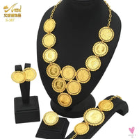 Ethiopian 24K Gold Color Coins Jewelry Set - African/Hawaiian Luxury Necklace, Bracelet, Pendant Set, Dubai Wedding Gifts Sweet T 52
