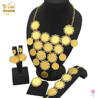 Ethiopian 24K Gold Color Coins Jewelry Set - African/Hawaiian Luxury Necklace, Bracelet, Pendant Set, Dubai Wedding Gifts Sweet T 52