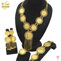 Ethiopian 24K Gold Color Coins Jewelry Set - African/Hawaiian Luxury Necklace, Bracelet, Pendant Set, Dubai Wedding Gifts Sweet T 52
